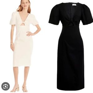 JCREW - BLACK - CUTOUT PUFF-SLEEVE DRESS IN COTTON TWILL - Size 10